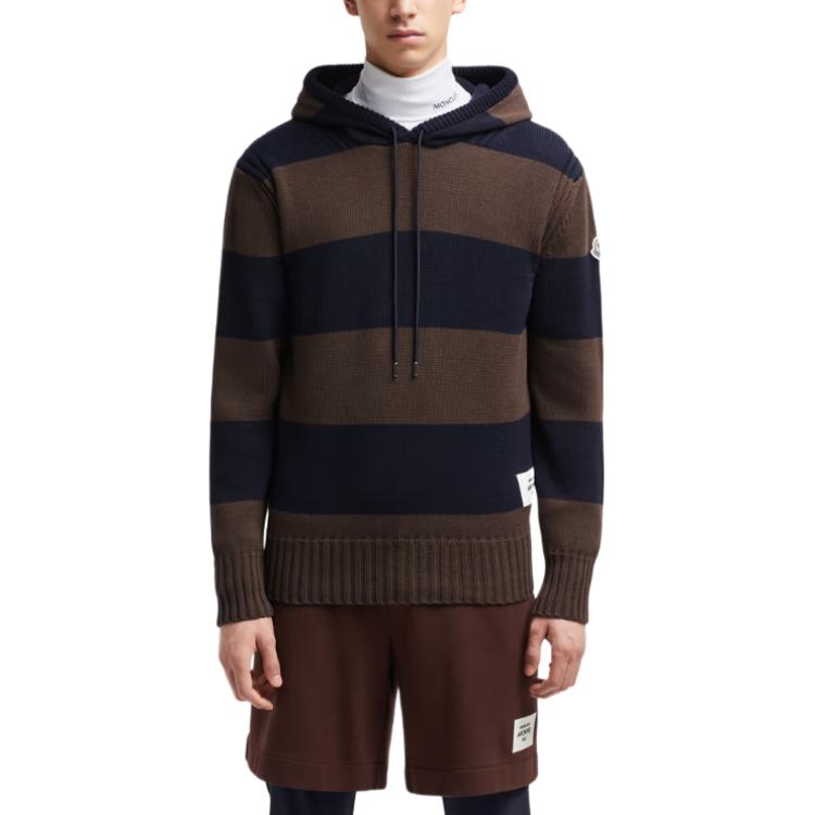 Shop Jersey Tejido Moncler Marrón a Rayas con Capucha y Cordón Ajustable. J20919G00001M1509P27