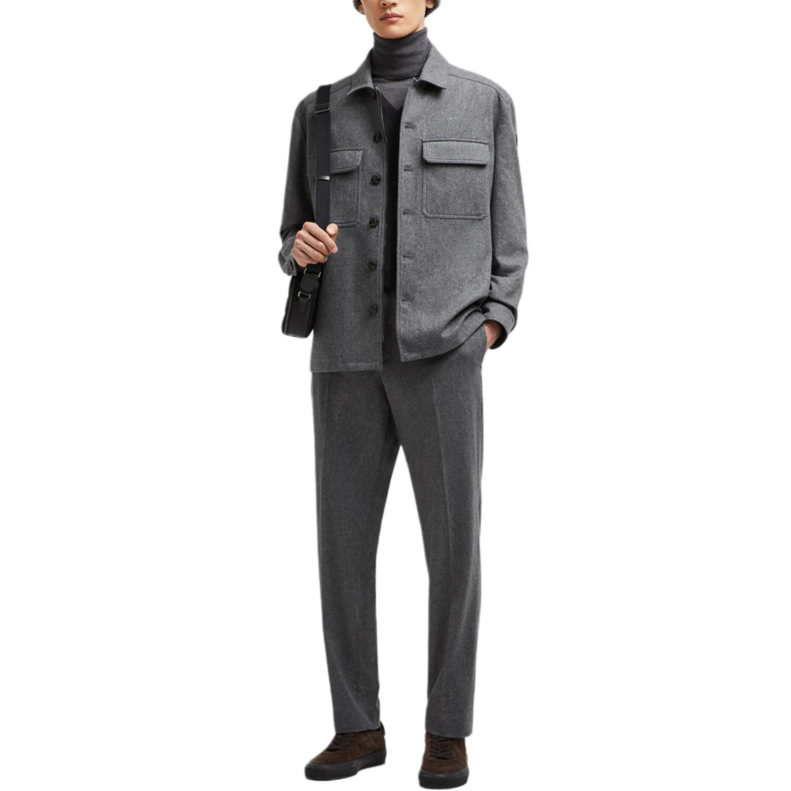 Lookbook 몽클레어 캐시미어 패치 소프트 니트 그레이 스포츠 팬츠. J20912A00026596LQ940