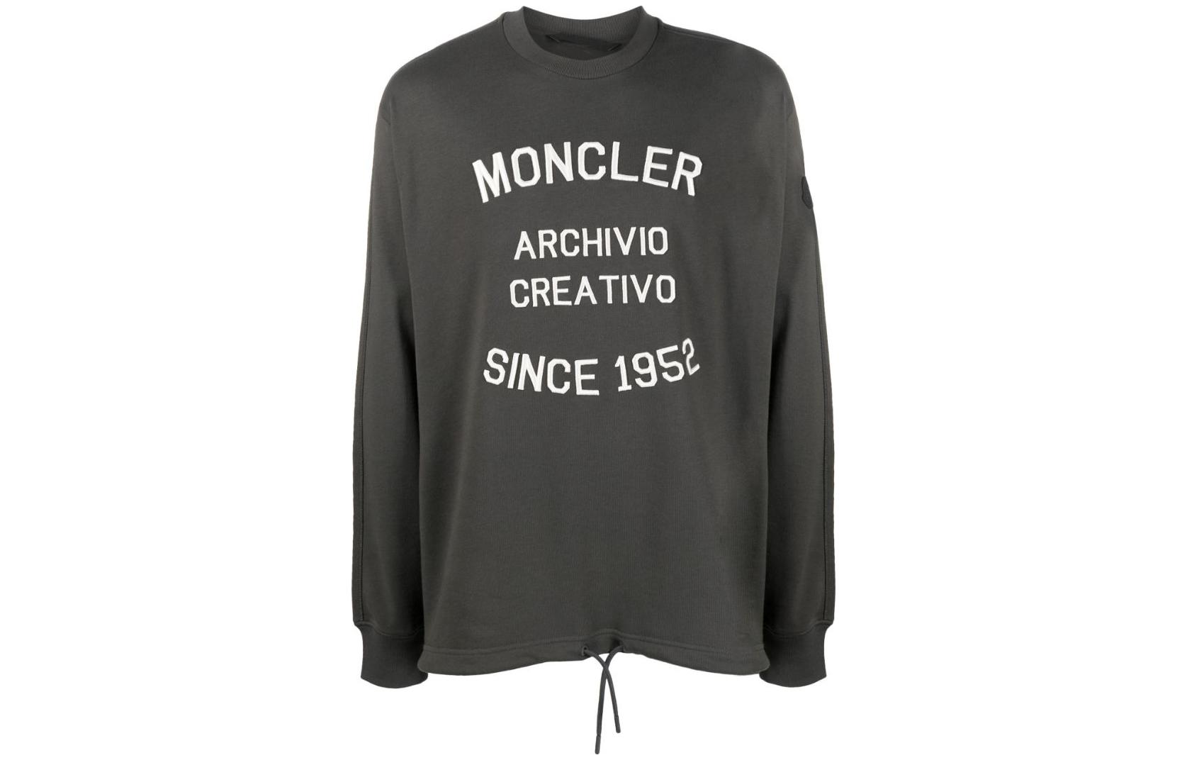 Moncler  Dark Grey Crewneck Sweatshirt with Embroidered Logo. I10918G00022M2327