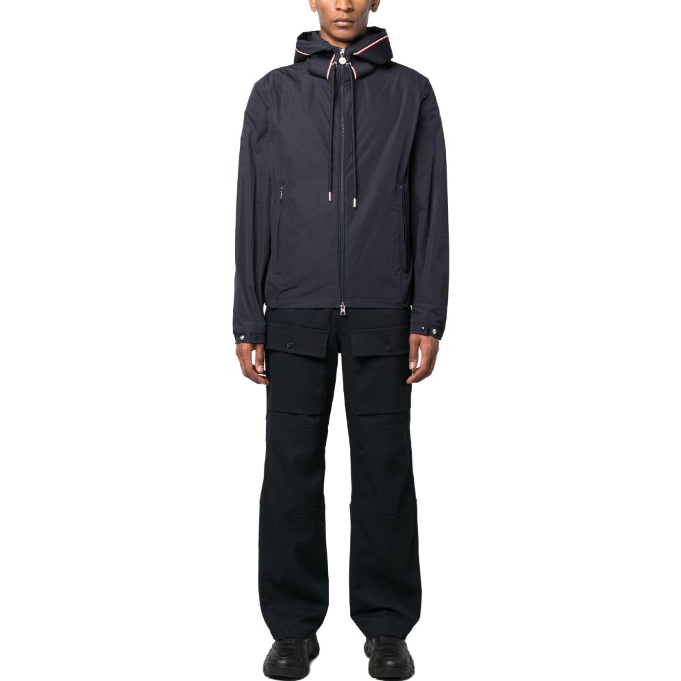 Lookbook Moncler Jaket Berzip Berhud dengan Tali Serut Biru Navy I20911A0004754A91999