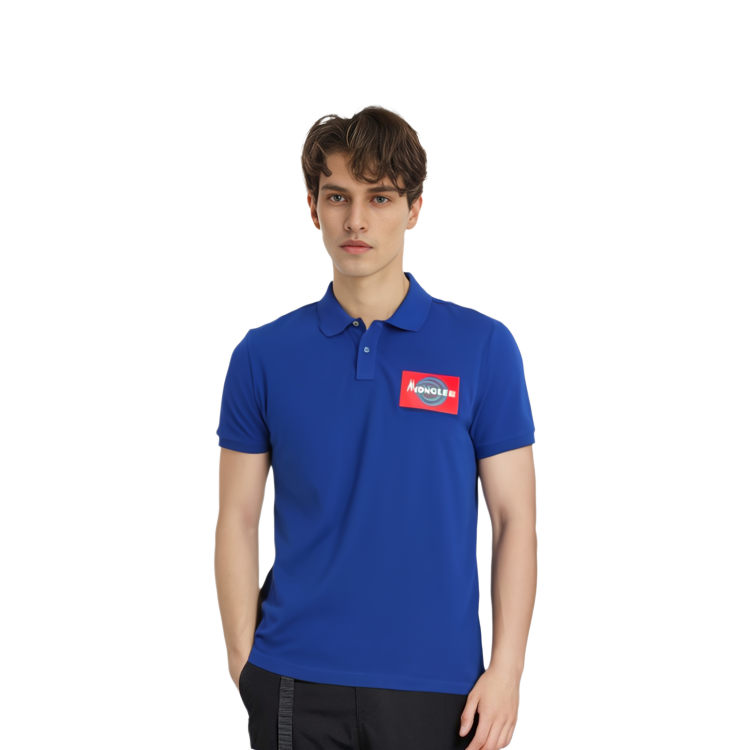 Shop Moncler 電藍色標誌短袖POLO衫 T恤。 2091832450084556745