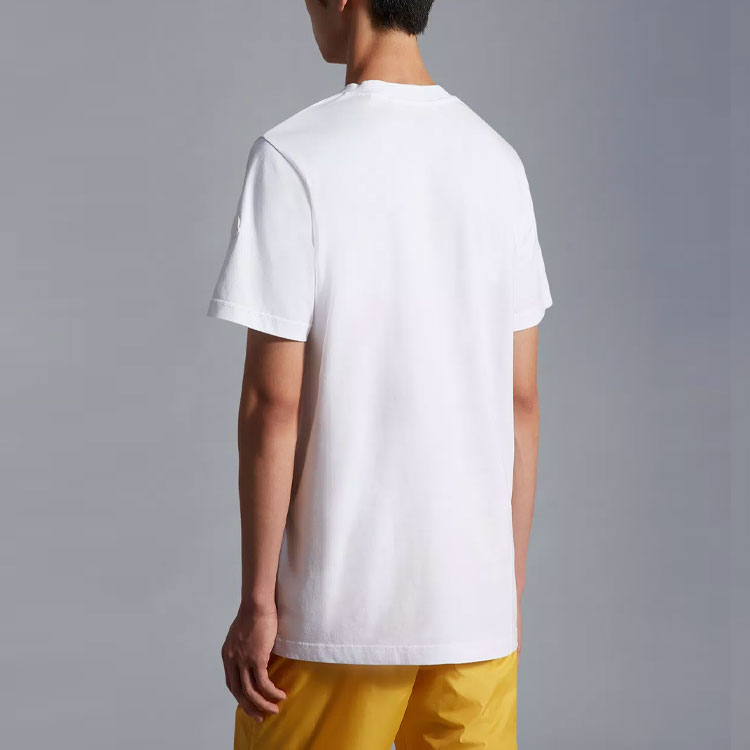 Shop Moncler  Graphic Letter Printed Crewneck Short Sleeve T-Shirt H20928C00002M2326001