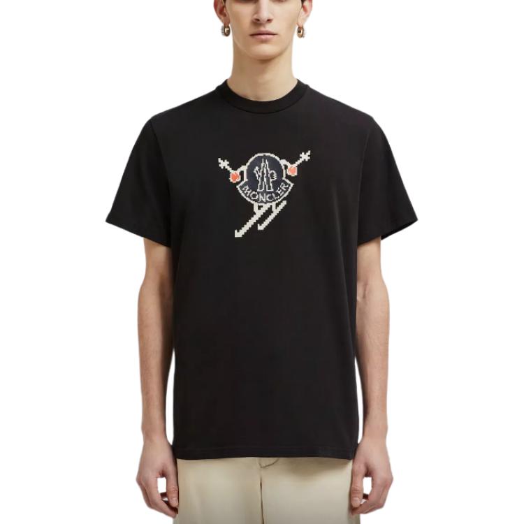 Shop 盟可睐 黑色图案印花短袖圆领T恤 J20918C0001083927998