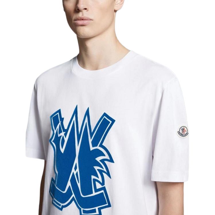Shop Moncler  Graphic Print Crewneck White Short Sleeve T-Shirt 8C0006589A7G002