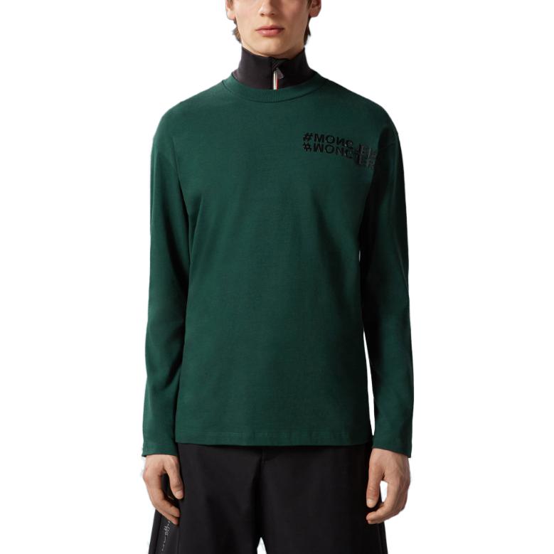 Shop Moncler 綠色字母印花長袖T恤 I20978D000028392787F