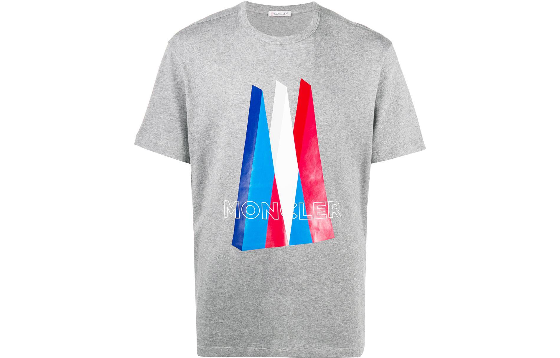 Moncler  Grey Geometric Print Short Sleeve T-Shirt. F20918C784108390T987