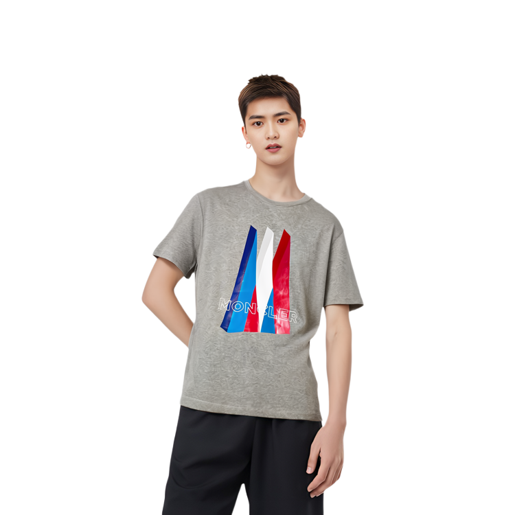 Purchase Moncler 灰色幾何印花短袖T恤 F20918C784108390T987