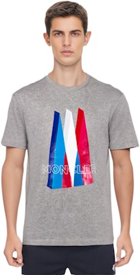 Moncler Grey Geometric Print Short Sleeve T-Shirt. F20918C784108390T987 Details for Moncler Grey Geometric Print Short Sleeve T-Shirt. F20918C784108390T987