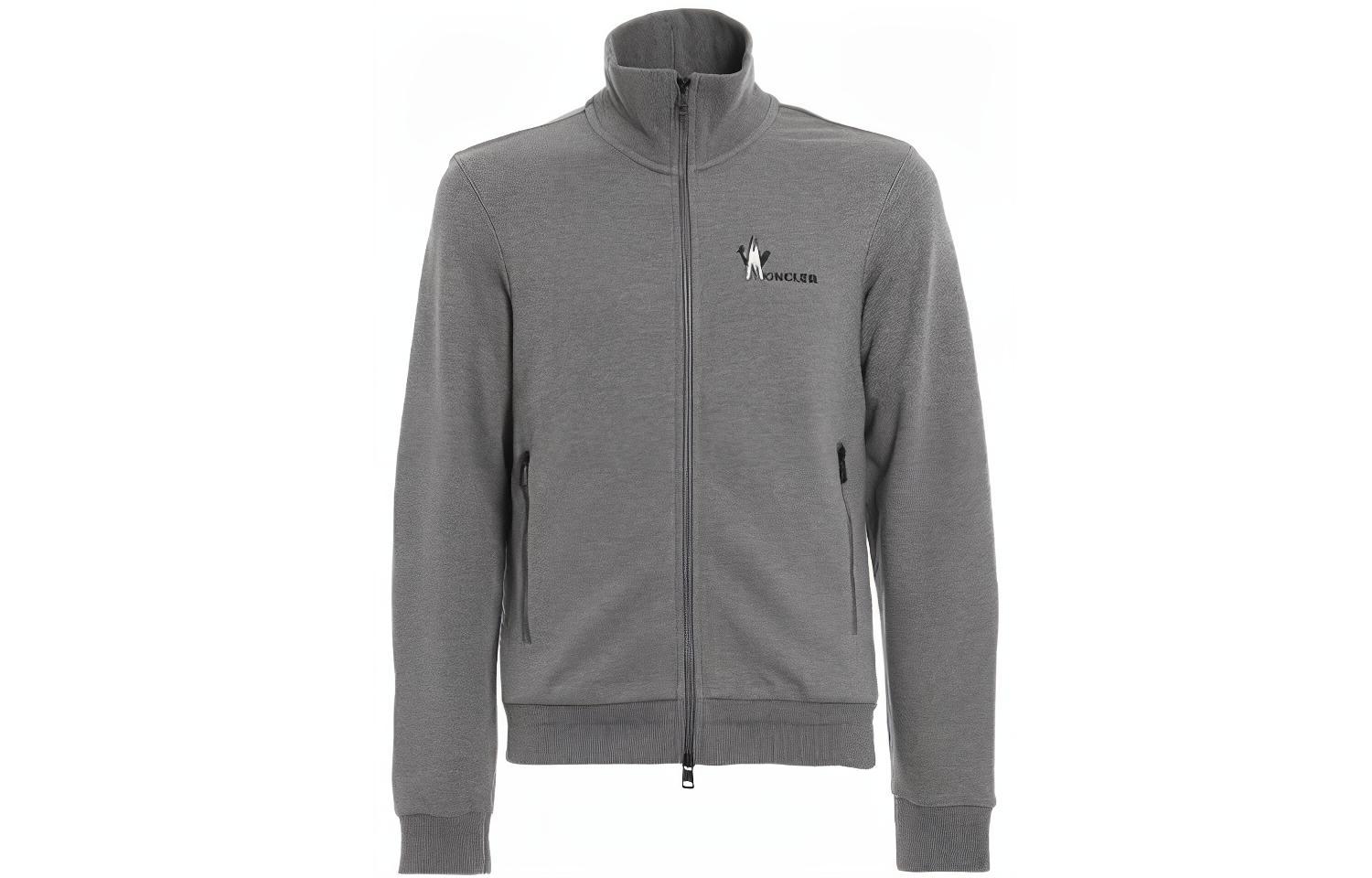 Moncler  Grey Letter Zipper Solid Color Stand Collar Jacket E209184286008098U920