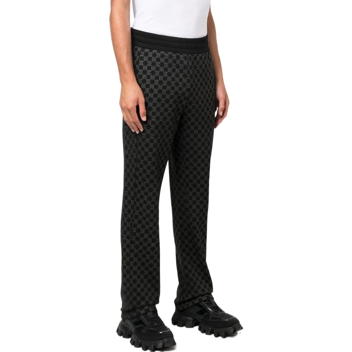 Shop Moncler  Grey Logo Printed Knit Joggers Sports Pants. H20918H00021899TX999