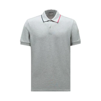 Moncler Grey Short Sleeve Polo Shirt with Logo Patch. I20918A0000584556986