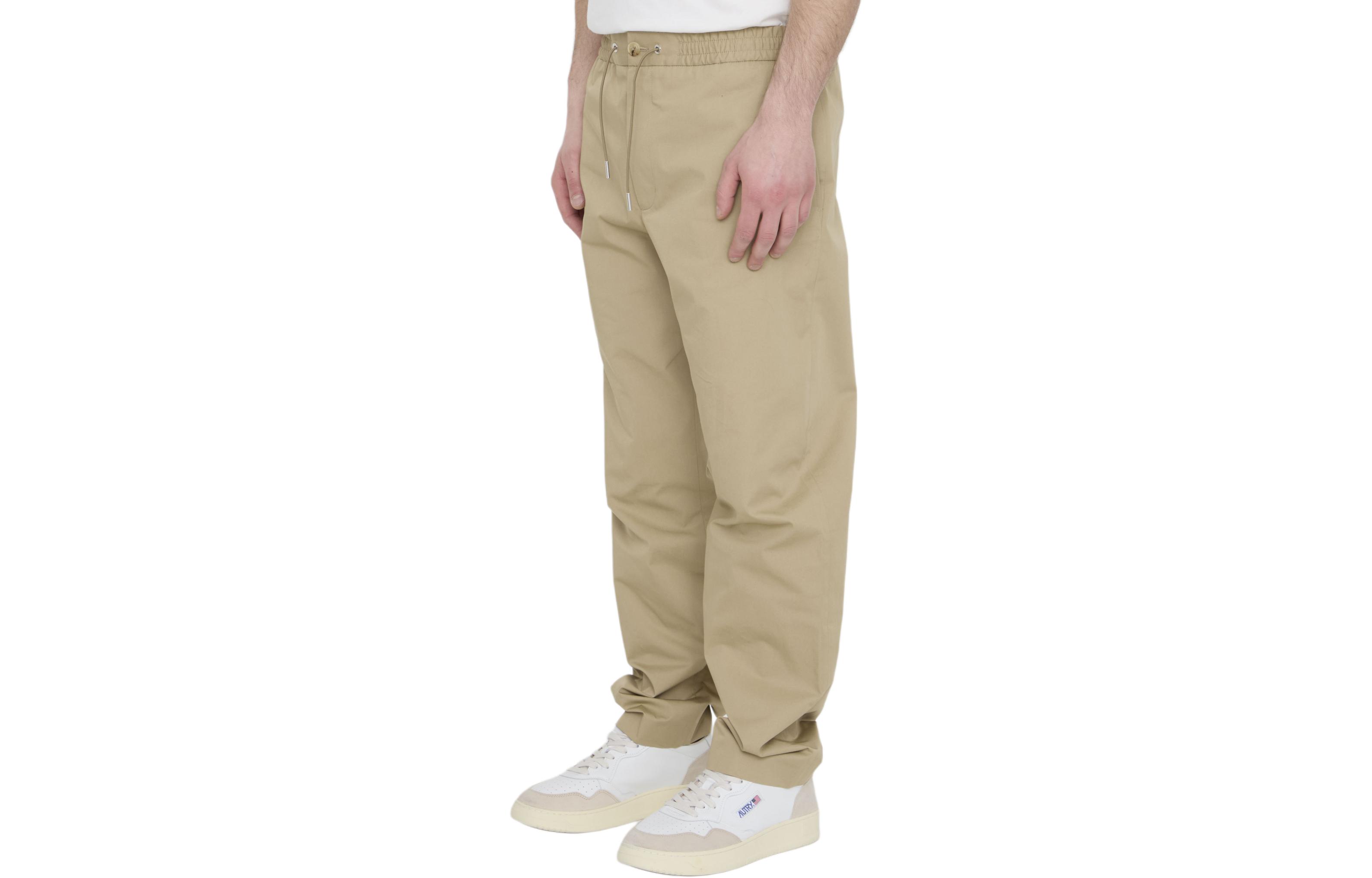 Shop Moncler  Khaki Loose Fit Casual Pants with Solid Color and Pockets. 2A00037597LL202