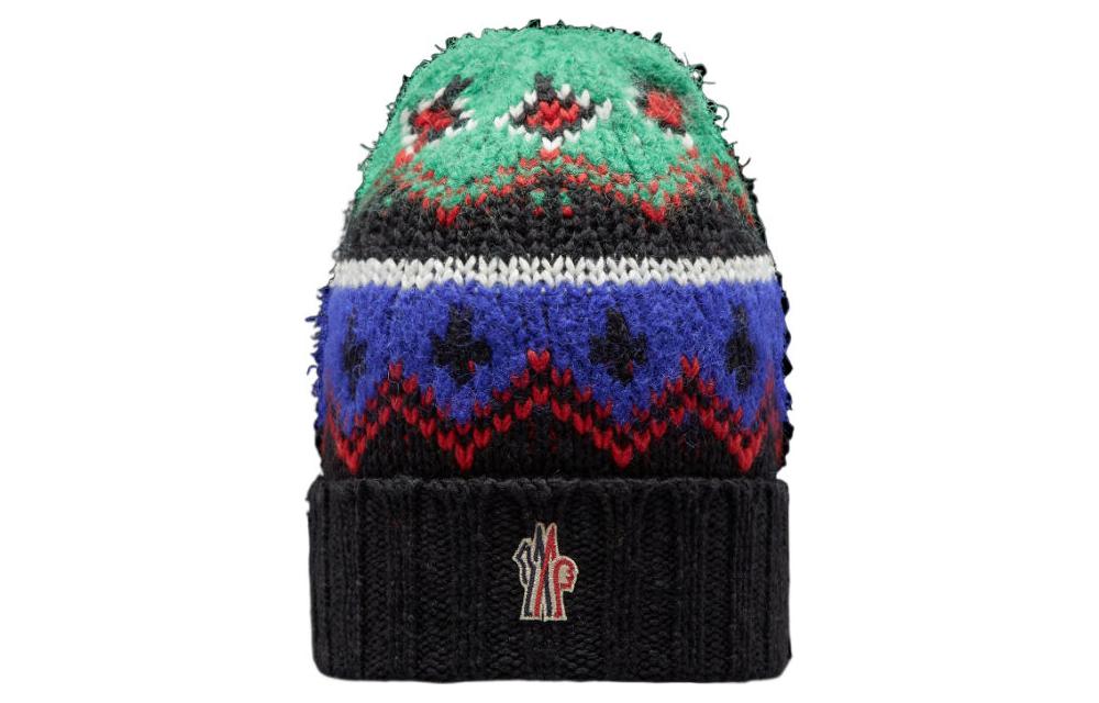 Shop Moncler  Knitted Logo Beanie Hat Multicolor. I20973B00019M2865