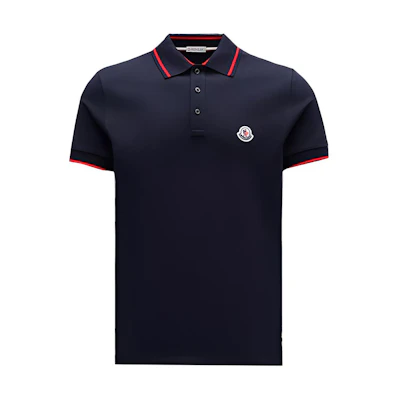 Moncler Logo Red Trim Short Sleeve Polo Shirt. I20918A000158455677X