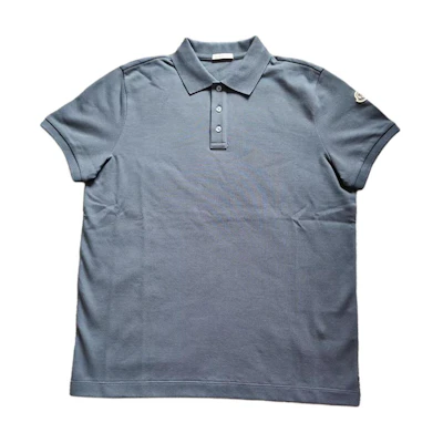 Moncler Logo Short Sleeve Polo Shirt in Smog Blue. I10918A7051084556791