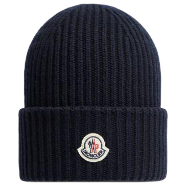 Moncler  Logo Wool Knit Beanie in Navy Blue. J20913B00066M1127742