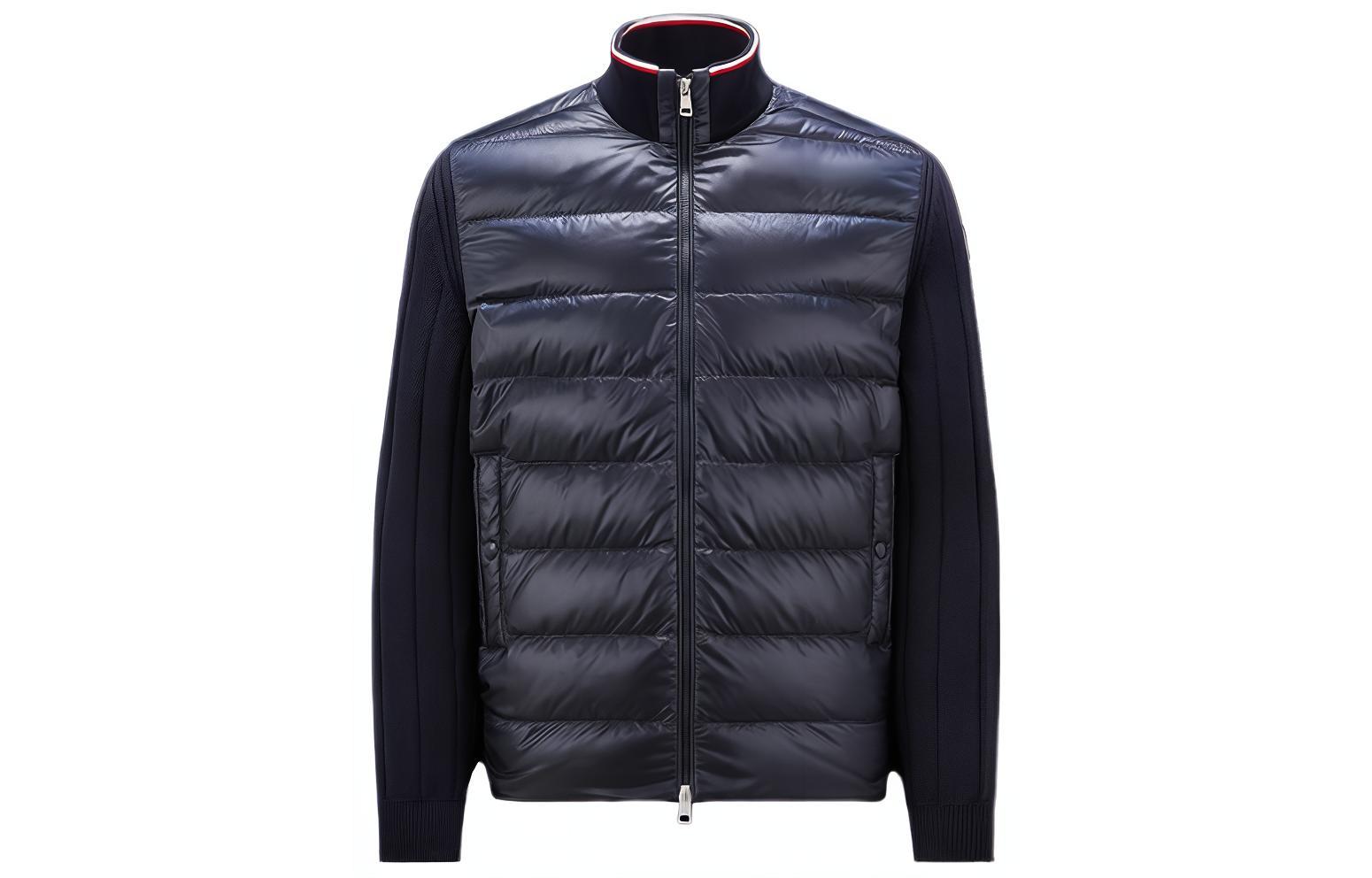 Moncler  Navy Blue Cardigan Down Jacket with Zipper and Solid Stitch Design I20919B00001M1509742