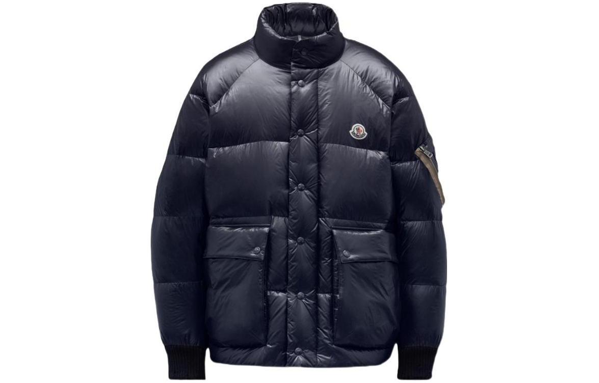 Moncler  Navy Blue Down Jacket with Logo and Stand Collar. G20911A00122595HM778