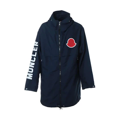 Moncler Navy Blue Hooded Zipper Letter Pocket Jacket E10914200205C0025741