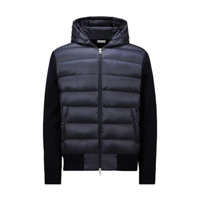 Moncler Navy Blue Logo Print Patchwork Zip-Up Hoodie Jacket. J20919B00022M1131742