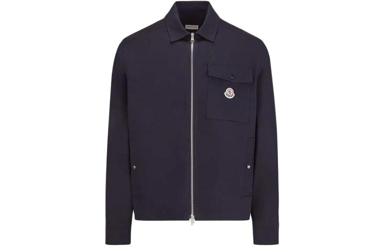 Moncler  Navy Blue Long Sleeve Polo Shirt with Zipper and Logo Collar J10912F0000257448781
