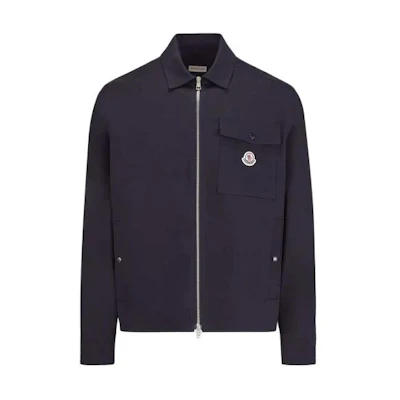 Moncler Navy Blue Long Sleeve Polo Shirt with Zipper and Logo Collar J10912F0000257448781