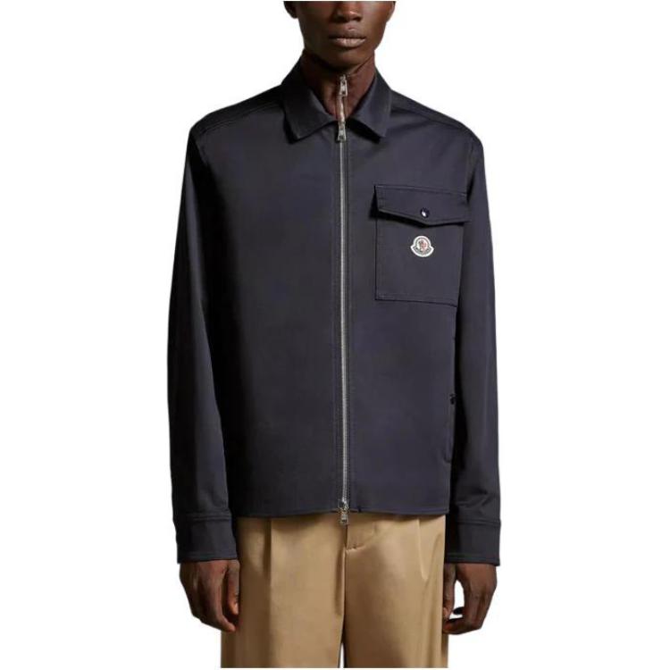 Moncler  Navy Blue Long Sleeve Polo Shirt with Zipper and Logo Collar J10912F0000257448781 圖 3