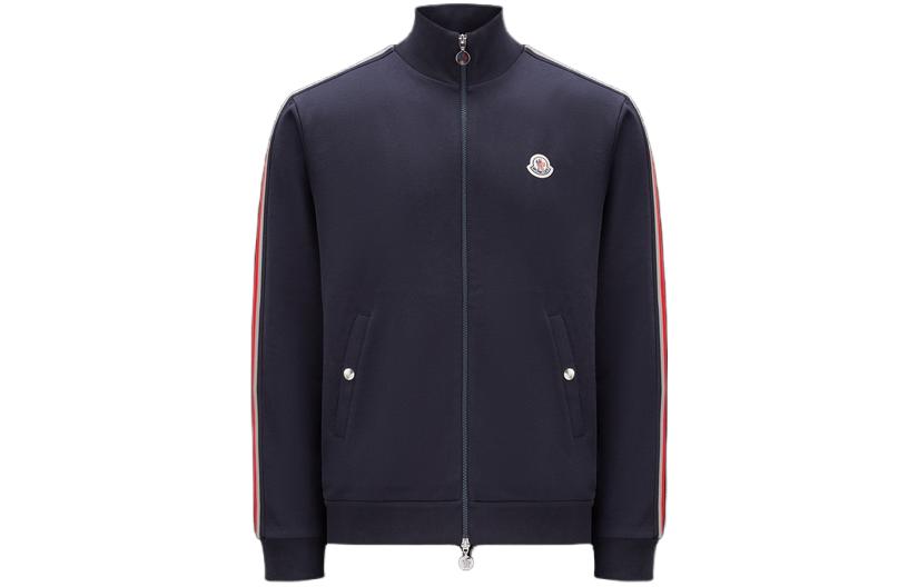 Moncler  Navy Blue Striped Logo Zip-Up Stand Collar Sweatshirt I10918G00052V8162778