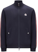 Moncler Navy Blue Striped Logo Zip-Up Stand Collar Sweatshirt I10918G00052V8162778 Moncler Navy Blue Striped Logo Zip-Up Stand Collar Sweatshirt I10918G00052V8162778