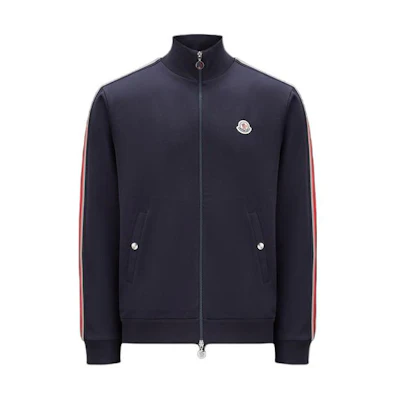 Moncler Navy Blue Striped Logo Zip-Up Stand Collar Sweatshirt I10918G00052V8162778
