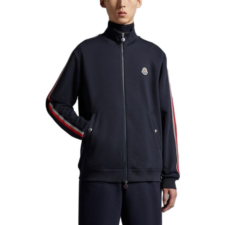 Lookbook 몽클레어 네이비 블루 스트라이프 로고 집업 스탠드 칼라 스웻셔츠 I10918G00052V8162778