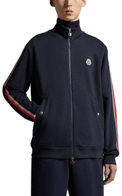 몽클레어 네이비 블루 스트라이프 로고 집업 스탠드 칼라 스웻셔츠 I10918G00052V8162778 Lookbook 몽클레어 네이비 블루 스트라이프 로고 집업 스탠드 칼라 스웻셔츠 I10918G00052V8162778