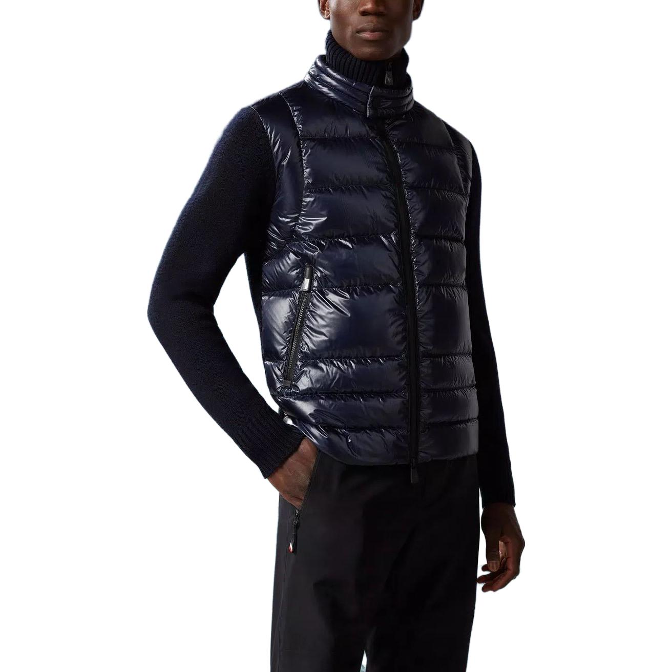 Shop Moncler Jaket Kardigan Berzip Bulu Navy Berlapis. I20979B00005M1122771