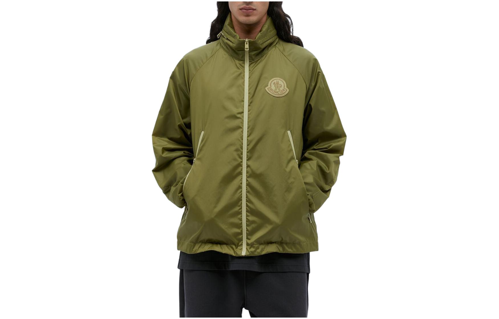 Moncler  Olive Green Logo Patch Raglan Zip-Up Jacket with Stand Collar J10911A00033597CQ81O