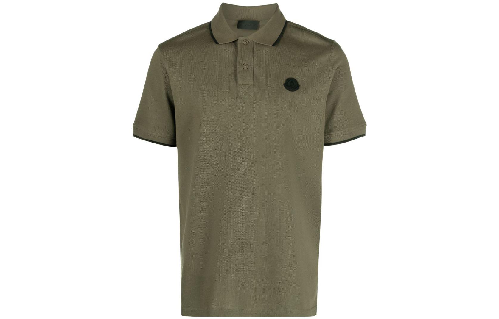 Buy Moncler  Olive Green Polo Shirt with Logo Patch and Letter Print. I20918A00004899UR818