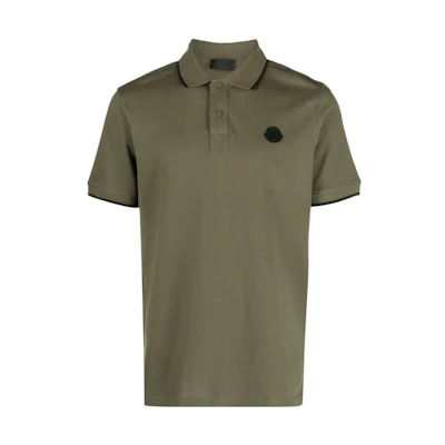 Moncler Olive Green Polo Shirt with Logo Patch and Letter Print. I20918A00004899UR818