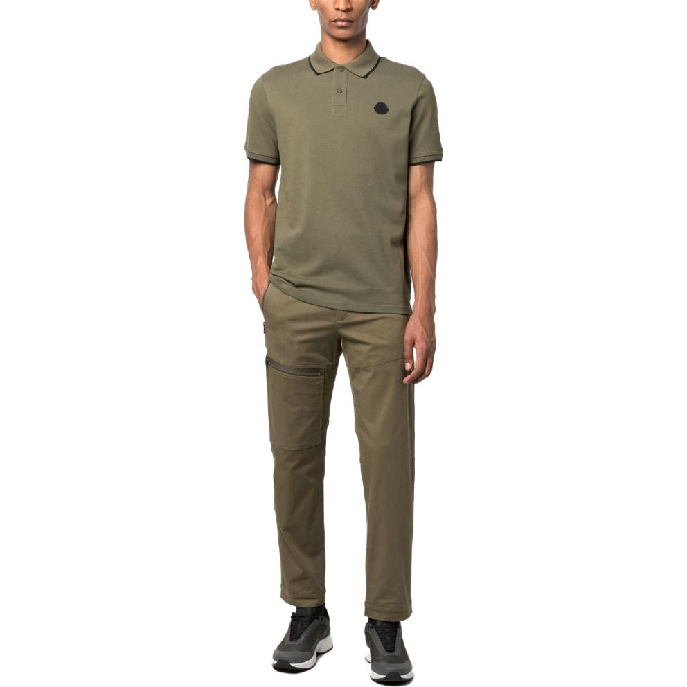 Lookbook Moncler  Olive Green Polo Shirt with Logo Patch and Letter Print. I20918A00004899UR818