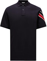 Moncler Relaxed Fit Polo Shirt with Tricolor Trim in Navy Blue. J20918A0000289A1677X Moncler Relaxed Fit Polo Shirt with Tricolor Trim in Navy Blue. J20918A0000289A1677X