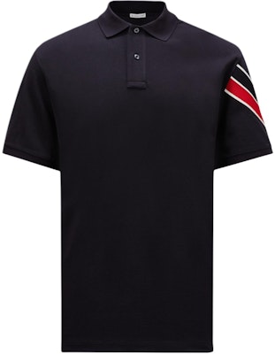 Moncler Relaxed Fit Polo Shirt with Tricolor Trim in Navy Blue. J20918A0000289A1677X Buy Moncler Relaxed Fit Polo Shirt with Tricolor Trim in Navy Blue. J20918A0000289A1677X