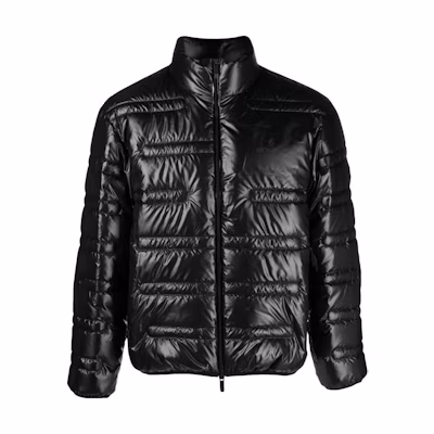 Moncler Shiny Puffer Jacket Black - Solid Color, High Collar, Zip Closure. I20911A00036595ZJ999
