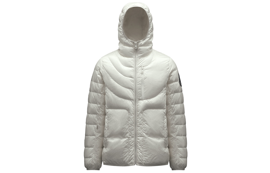 Moncler  Short Hooded Down Jacket White with Logo Design. 1A00035M1480036