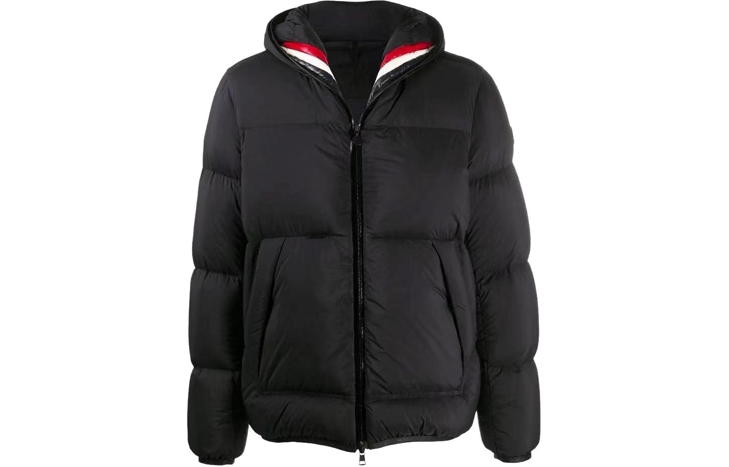 Moncler  Short Hooded Down Jacket with Tricolor Trim - Black F20911B5510053333999