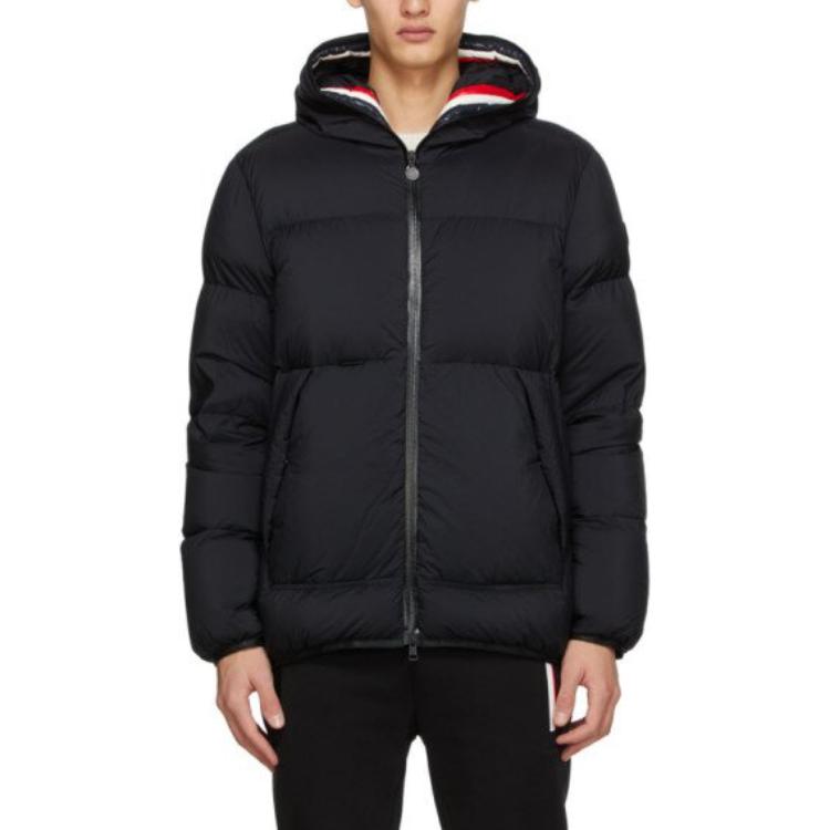 Moncler  Short Hooded Down Jacket with Tricolor Trim - Black F20911B5510053333999 圖 3