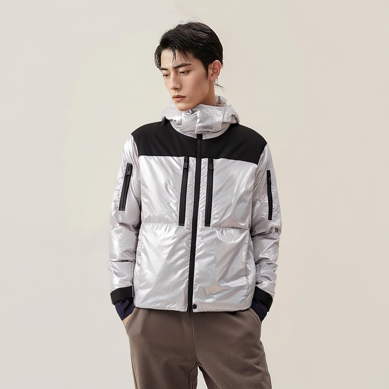 Moncler  Silver Glossy Hooded Puffer Jacket - Colorblock Design. 1A0005054ANB901 圖 4