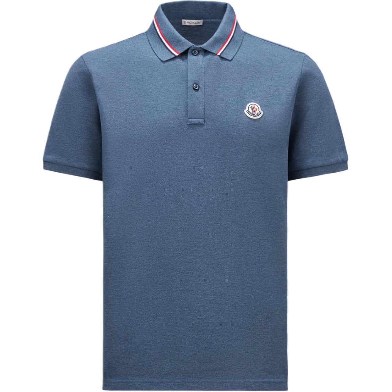 Moncler  Slim Fit Logo Patch Short Sleeve Polo Shirt - Blue. J10918A0002189A16794