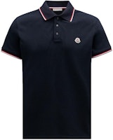 Moncler Slim Fit Tricolor Knit Collar Polo Shirt Navy SS24 J10918A703008455677X Moncler Slim Fit Tricolor Knit Collar Polo Shirt Navy SS24 J10918A703008455677X