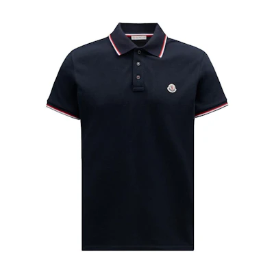 Moncler Slim Fit Tricolor Knit Collar Polo Shirt Navy SS24 J10918A703008455677X