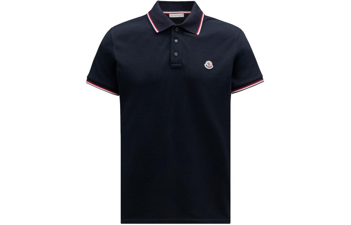 Order Moncler Polo Slim Fit Azul Marino con Cuello Tricolor SS24. J10918A703008455677X