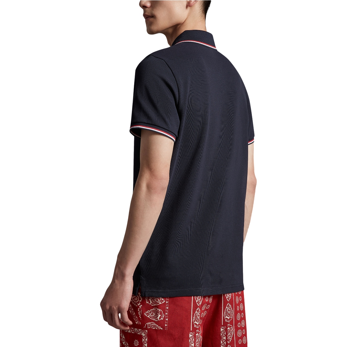 Shop Moncler Polo Slim Fit Azul Marino con Cuello Tricolor SS24. J10918A703008455677X