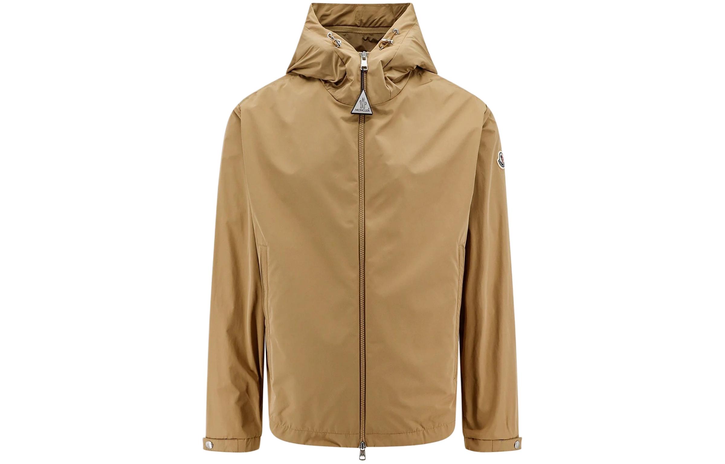 Moncler  Solid Color Hooded Zip-Up Jacket in Light Brown. J10911A0008654A91236